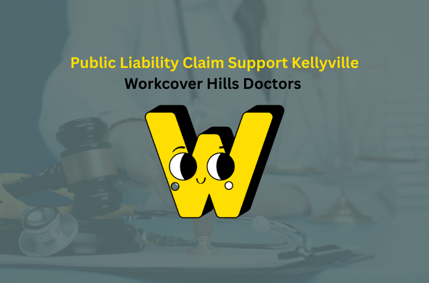 Public Liability Claim Support Kellyville feature image showing legal and medical assessment context with the WorkCover Hills Doctors logo displayed prominently.